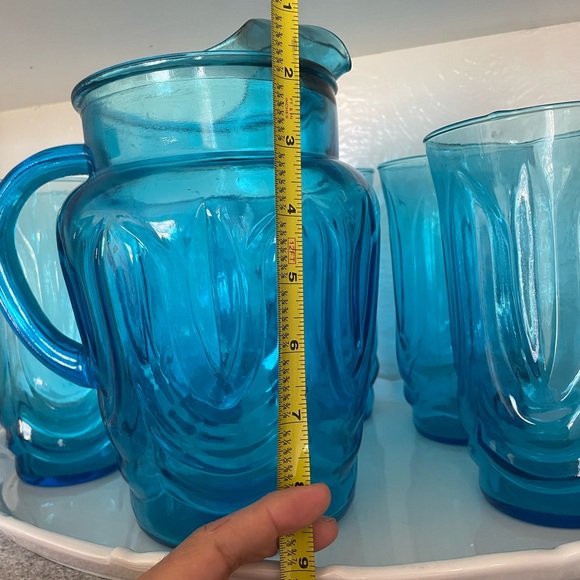 Aqua Blue Pitcher with 5 Cups - Picture 4 of 6